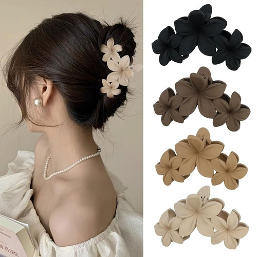 Korean Fashion Flower Matte Hair Clutcher Pack of 4, Assorted